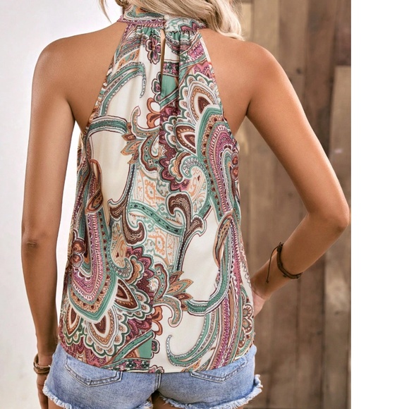 Boho Paisley Print Halter Neck Tank Top - Picture 3 of 5